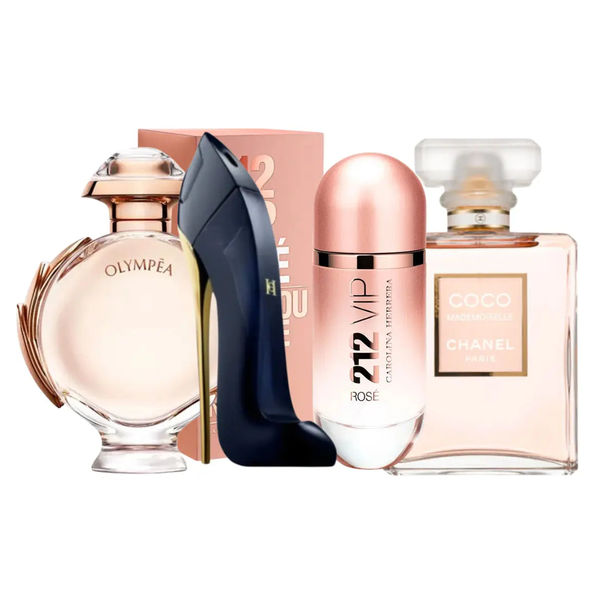 Sada 4 parfémů | 212 Rosé, Coco Mademoiselle, Good Girl, Olympea 100ml