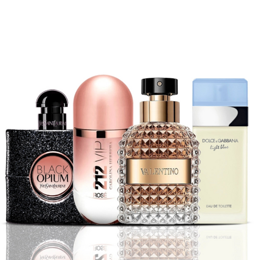 Sada 4 parfémů | Black Opium + 212 VIP Rose + Valentino + Dolce & Gabbana Light Blue 100 ml