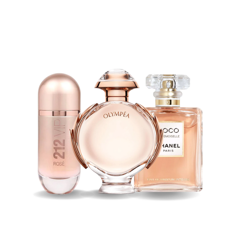 Sada 3 parfémů | Carolina Herrera 212 VIP ROSÉ, Paco Rabanne OLYMPÉA a Chanel COCO MADEMOISELLE 100 ml