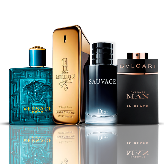 Sada 4 parfémů – Eros Versace + One Million Paco Rabanne + Bvlgari Man in Black + Sauvage Dior 100 ml