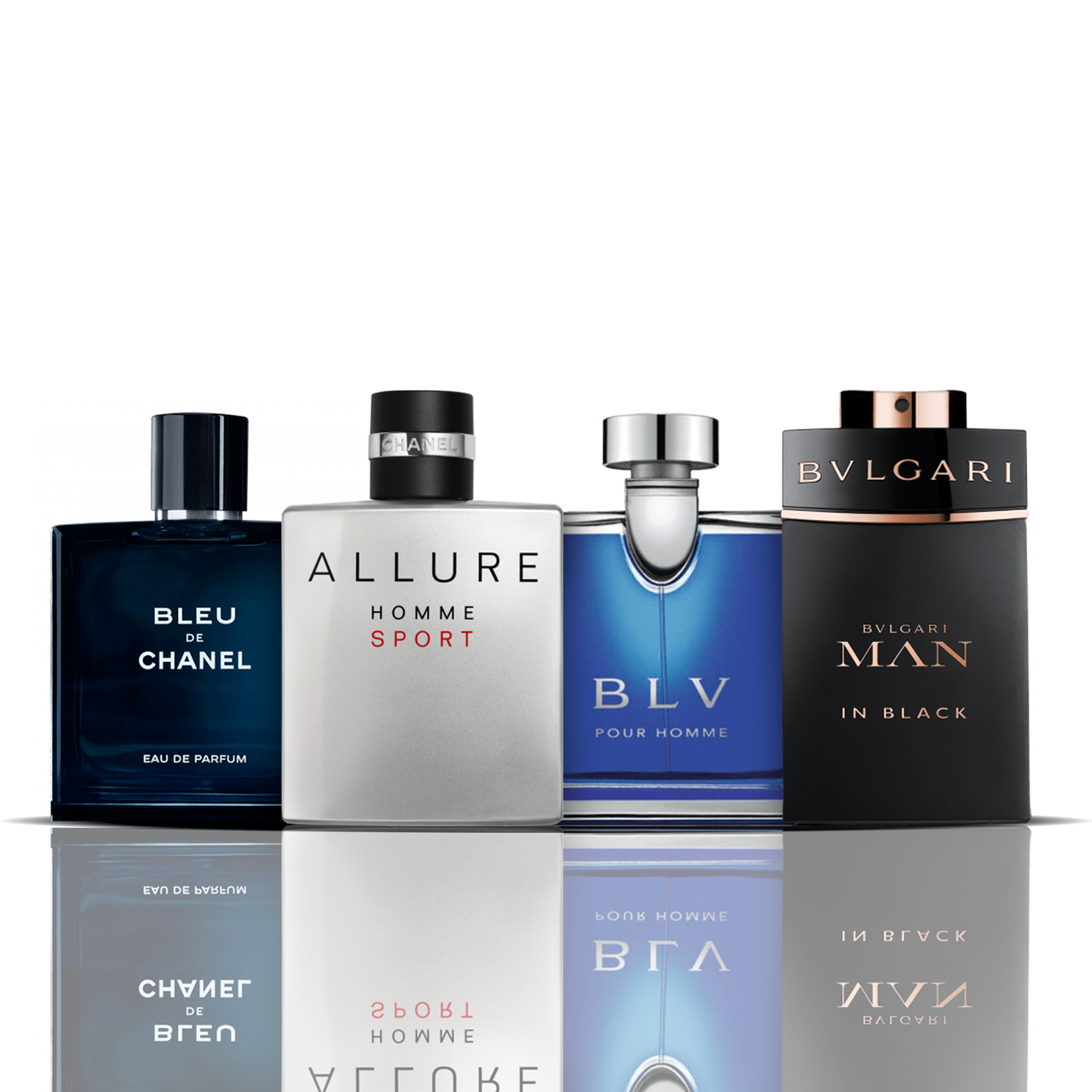 Sada 4 parfémů – Bleu de Chanel + Allure Sport + BLV + Bvlgari Man in Black 100ML